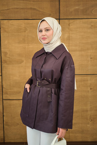 Gömlek Yaka Toka Düğme Detay Kemerli Astarlı Regular Gabardin Trenç Bordo