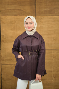 Gömlek Yaka Toka Düğme Detay Kemerli Astarlı Regular Gabardin Trenç Bordo