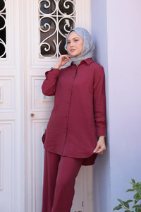 Gömlekli İkili Takım Bordo