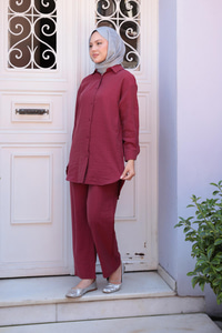 Gömlekli İkili Takım Bordo