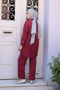 Gömlekli İkili Takım Bordo