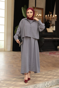 Gömlekli Tencele Elbise Antrasit