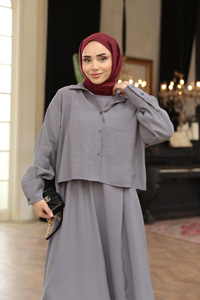 Gömlekli Tencele Elbise Antrasit