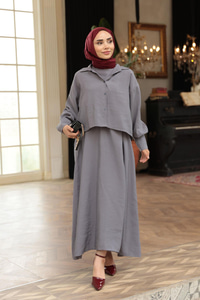 Gömlekli Tencele Elbise Antrasit