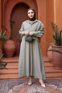 Gömlekli Tencele Elbise Küf Yeşil