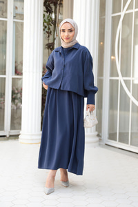 Gömlekli Tencele Elbise Lacivert