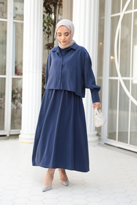 Gömlekli Tencele Elbise Lacivert