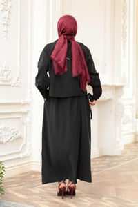 Gömlekli Tencele Elbise Siyah