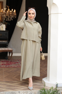 Gömlekli Tencele Elbise Yeşil