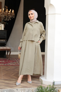 Gömlekli Tencele Elbise Yeşil