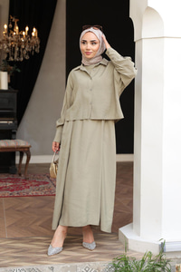 Gömlekli Tencele Elbise Yeşil