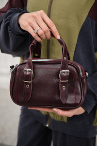 Göz Fermuarlı Saten Çanta Bordo