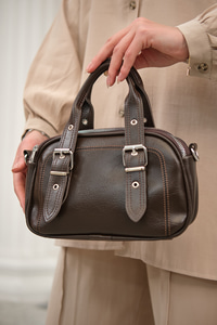 Göz Fermuarlı Saten Çanta Kahverengi