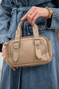 Göz Fermuarlı Saten Çanta Vizon