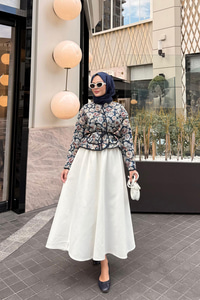 Gül Desen Ceket Mavi