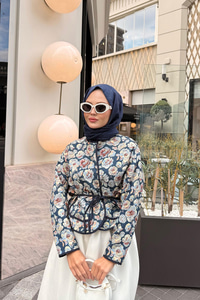 Gül Desen Ceket Mavi