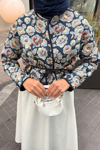 Gül Desen Ceket Mavi