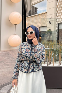 Gül Desen Ceket Mavi