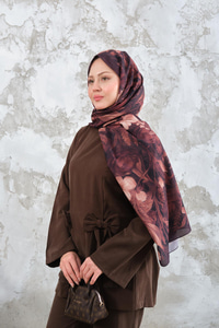 Gül Desen Şal Acı Kahve