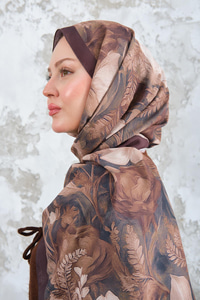 Gül Desen Şal Kahverengi