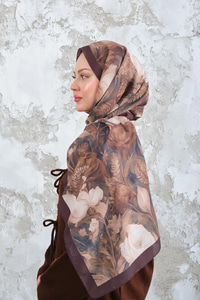 Gül Desen Şal Kahverengi