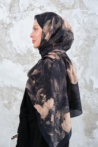 Gül Desen Şal Koyu Yeşil