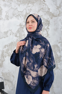 Gül Desen Şal Lacivert