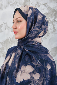 Gül Desen Şal Lacivert