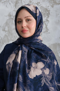 Gül Desen Şal Lacivert
