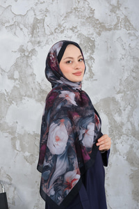 Gül Desen Şal Siyah