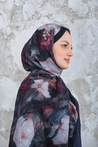 Gül Desen Şal Siyah