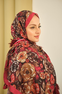 Gül Desen Soft Şal Bordo