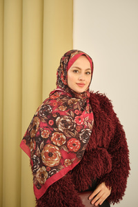 Gül Desen Soft Şal Bordo