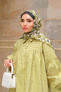 Gül Desen Soft Şal Fıstık Yeşil