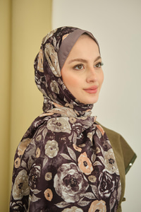 Gül Desen Soft Şal Füme