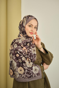 Gül Desen Soft Şal Füme