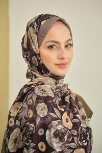 Gül Desen Soft Şal Füme