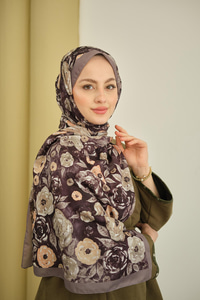 Gül Desen Soft Şal Füme