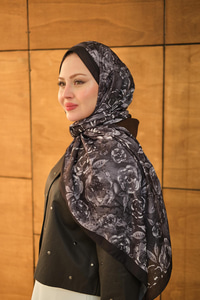 Gül Desen Soft Şal Gri