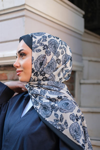 Gül Desen Soft Şal Gri