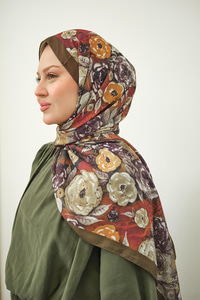 Gül Desen Soft Şal Haki Yeşil