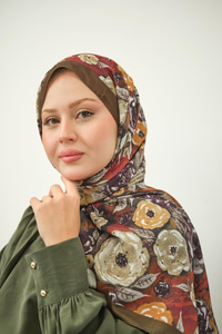 Gül Desen Soft Şal Haki Yeşil