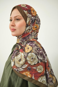 Gül Desen Soft Şal Haki Yeşil