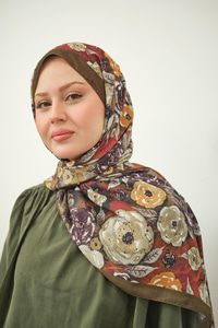 Gül Desen Soft Şal Haki Yeşil