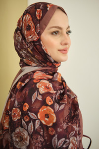Gül Desen Soft Şal Kahverengi