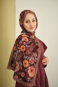 Gül Desen Soft Şal Kahverengi