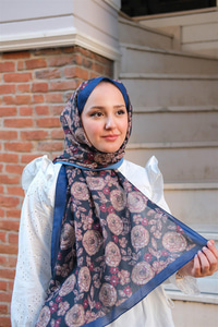 Gül Desen Soft Şal Koyu Lacivert