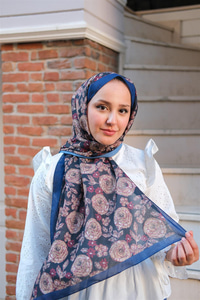 Gül Desen Soft Şal Koyu Lacivert