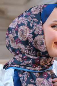 Gül Desen Soft Şal Koyu Lacivert