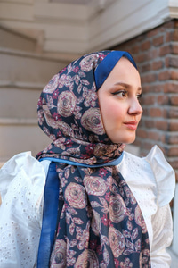 Gül Desen Soft Şal Koyu Lacivert